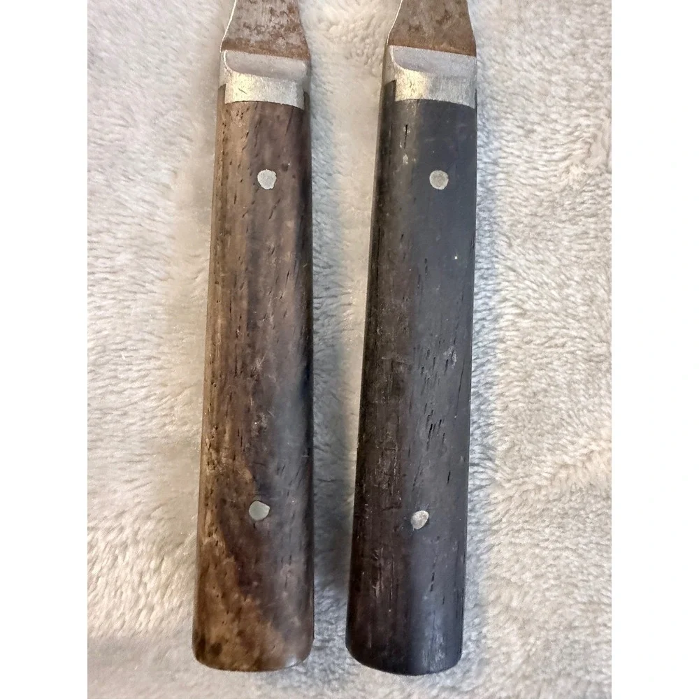 Vintage Mid Century 2 Prong Carving Serving Forks Wood Handles‎ Set of 2